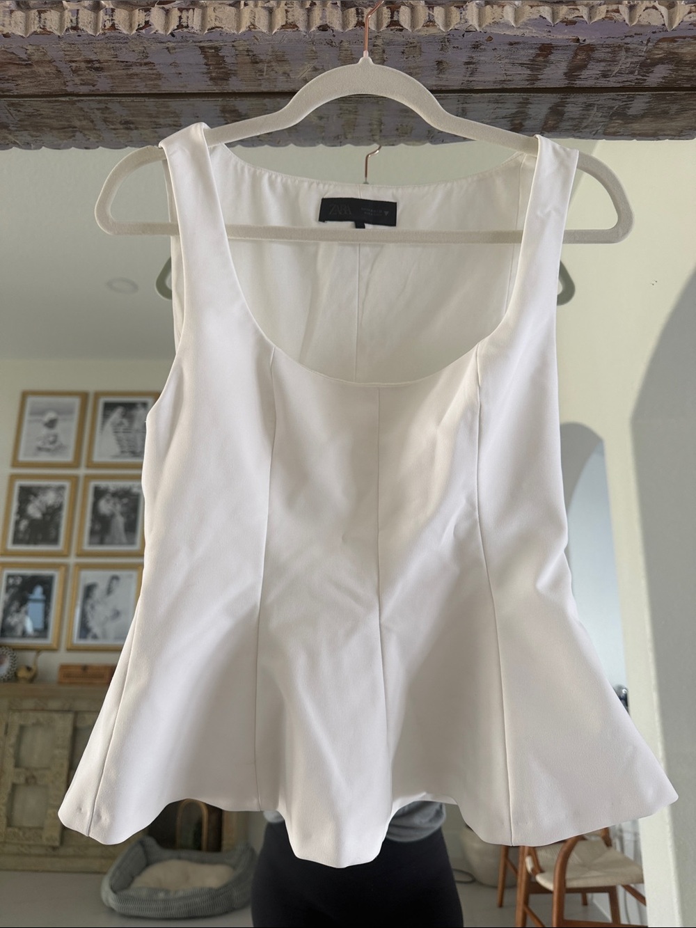 Zara White Square-Neck Peplum Top